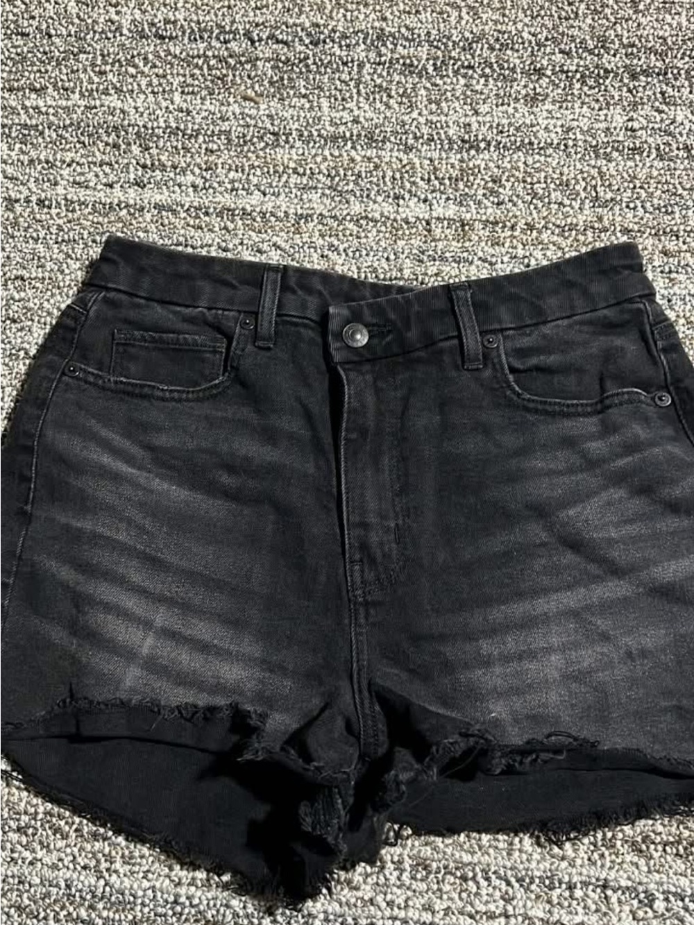 American Eagle Outfitters Black High-Rise Distressed Denim Shorts